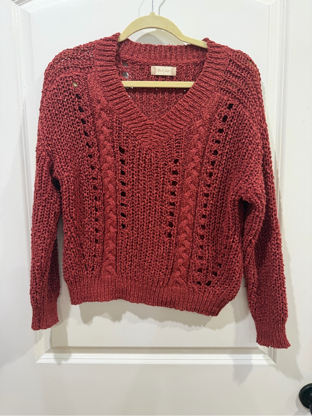 Altar'd State Rust Cable Knit V-Neck Sweater